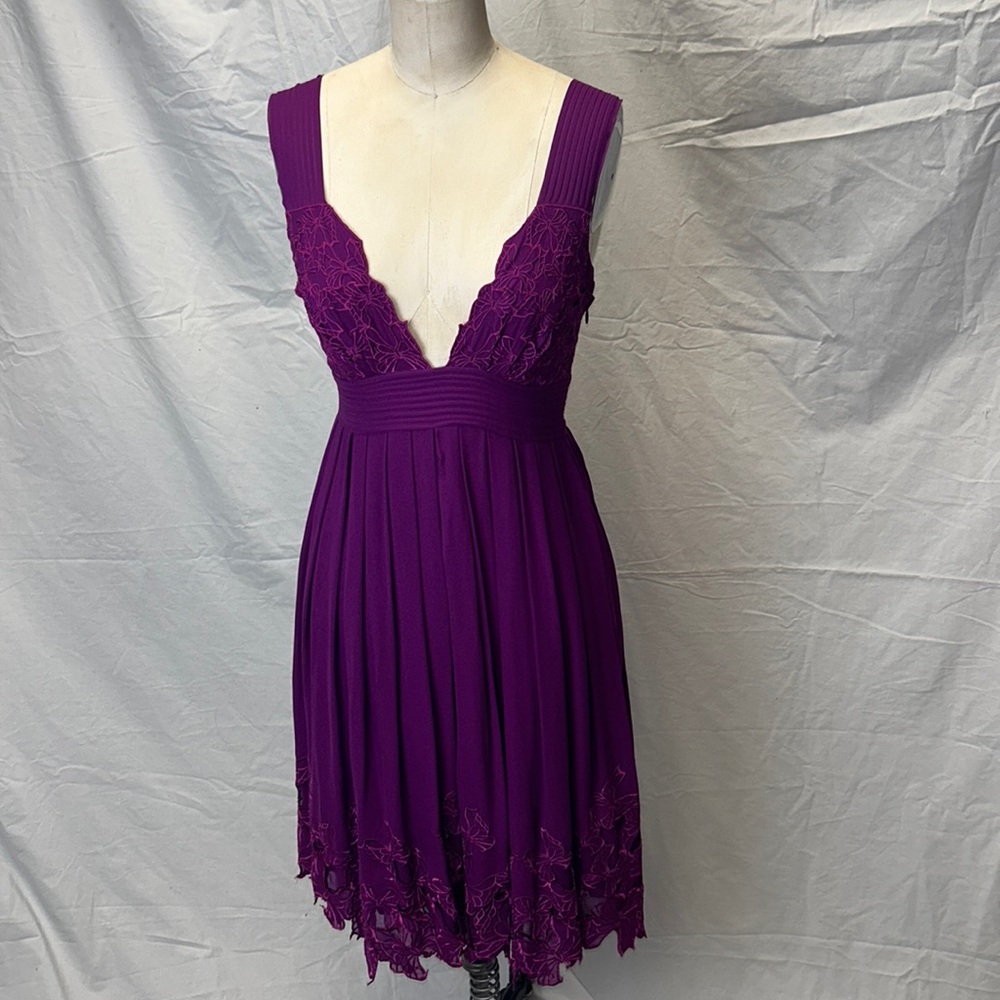 Catherine Malandrino Purple silk chiffon embroidered dress
